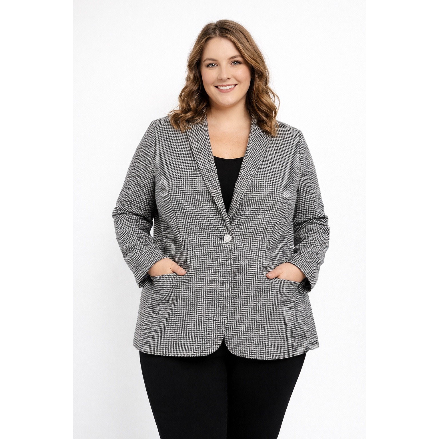 J.Crew Sparkle Houndstooth Blazer Womens 24 Black White One Button Office Career